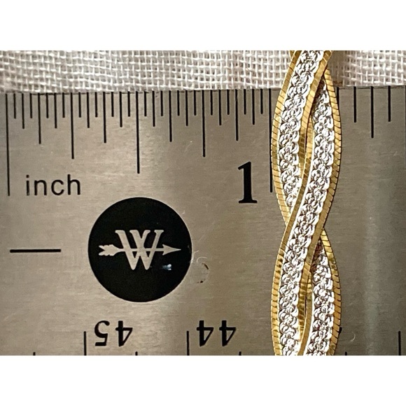 Two-Toned 925 Sterling Silver & Gold Overlay Bracelet Flat Herringbone Twist - Picture 10 of 13